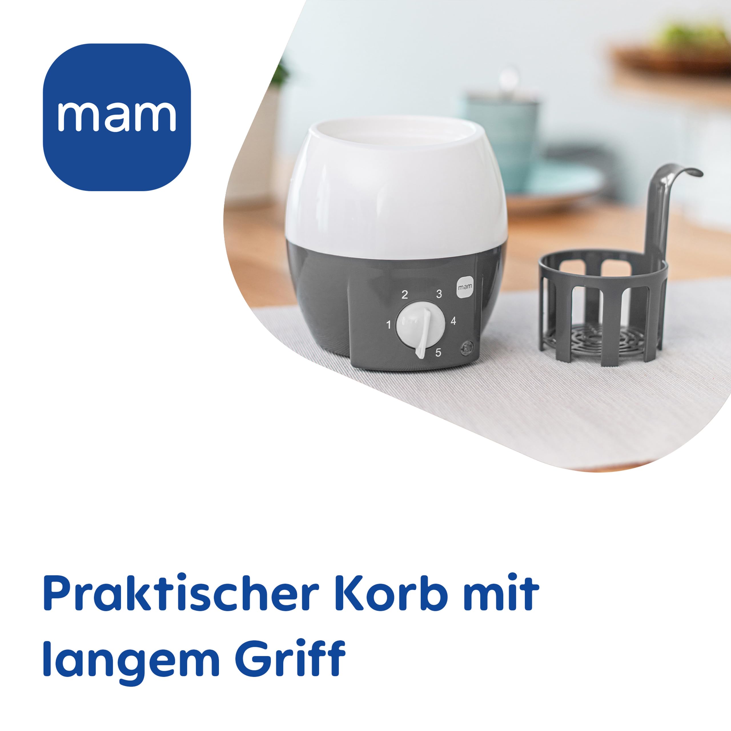 MAM Babykosterwärmer | Babyflaschenwärmer für Babyflaschen und Babynahrung | Flaschenwärmer mit automatischer Temperaturkontrolle und Überhitzungsschutz | grau