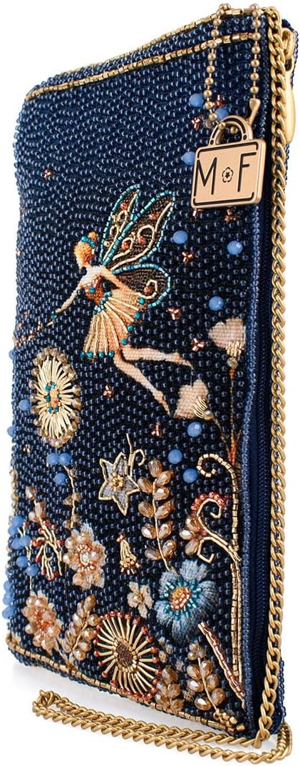 Mary Frances Fairy Dust Beaded Crossbody Phone Bag – Sleek Evening Clutch with Zipper Closure for Travel, Weddings, Parties – Blue/Gold - Image 4
