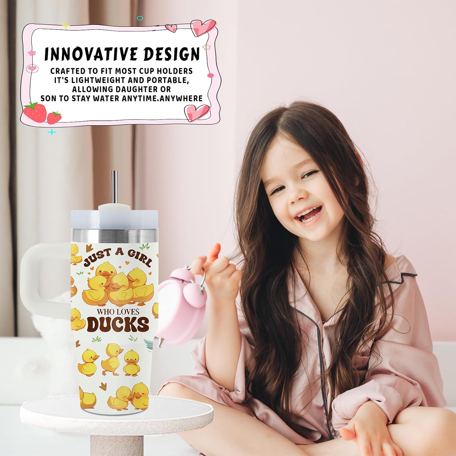 Duck Gifts for Women, 14 Oz Rubber Ducks Tumbler with Handle & Straw, Just a Girl Who Loves Ducks Tumblers, Animal Lover Gifts for Christmas, Duck Theme Gift, Animal Tumbler, 1 PCS - Image 6