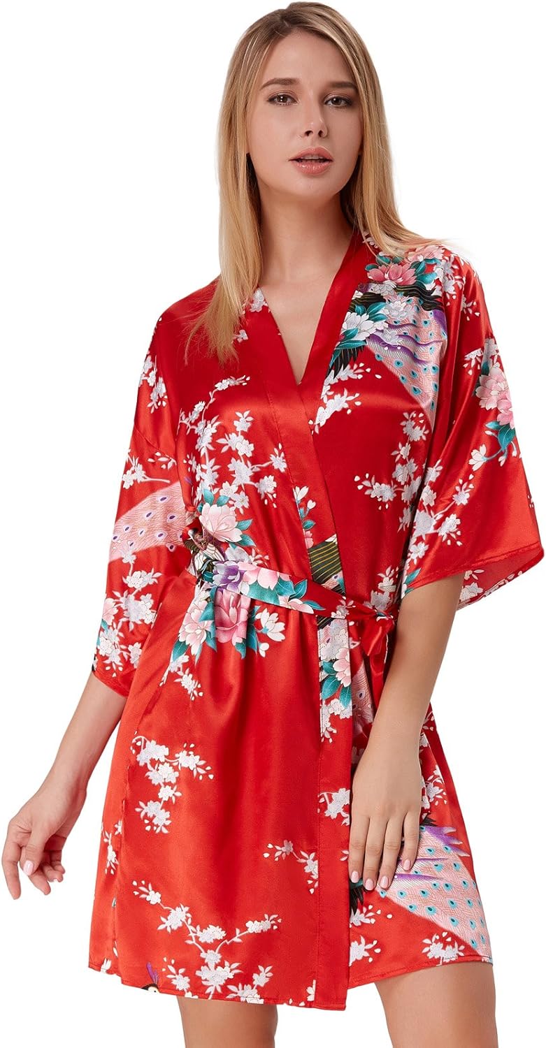 House Robes Women Day Robes for Lady Silk Dressing Gown Clothing, Shoes & Jewelry