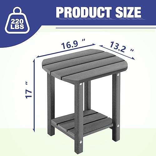 Miniatura 159 de LZRS Mesa auxiliar para exteriores, mesa auxiliar ovalada Adirondack doble con almacenamiento de 2 niveles, mesas auxiliares de HDPE para patio