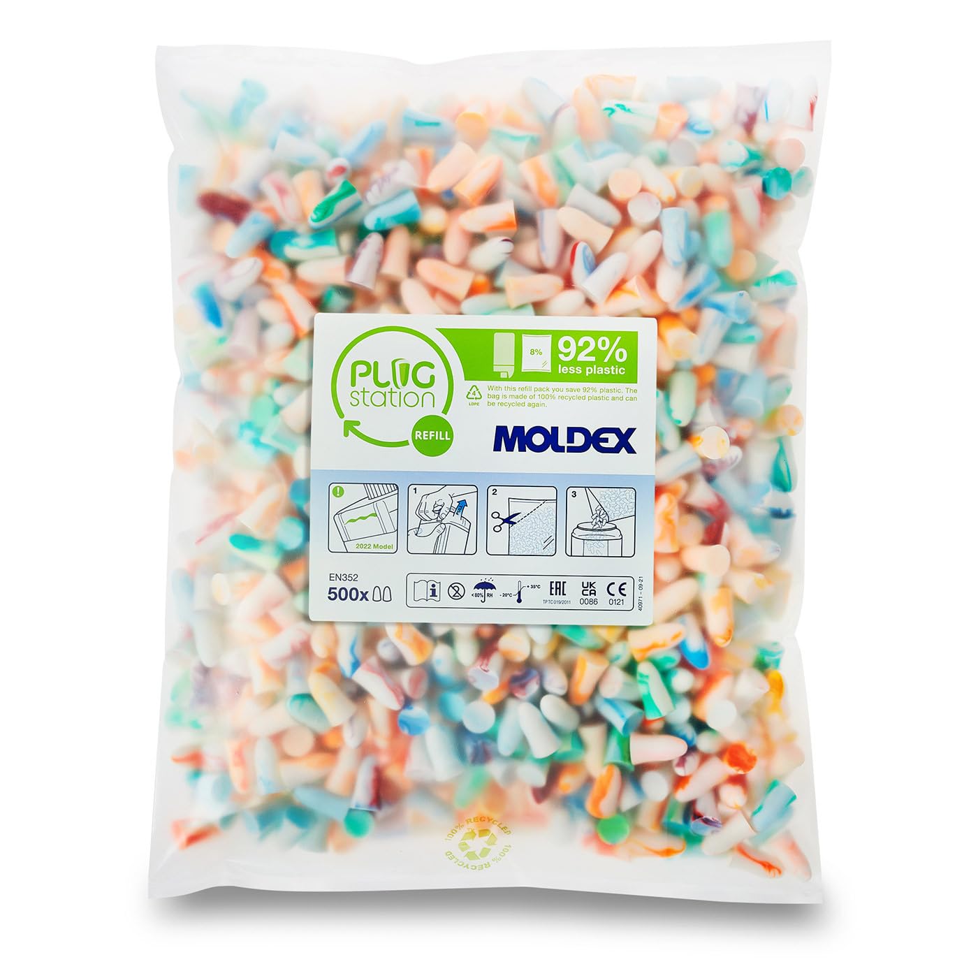 Moldex 786001 Bujías SNR 35dB Desechables PU Espuma Tapón Oído Recambio Pack 500 Pares
