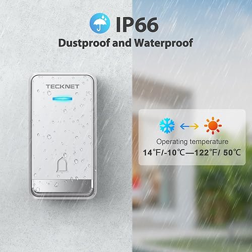 Miniatura 4 de TECKNET Timbre inalámbrico para el hogar, timbre de puerta impermeable IP66, timbre inalámbrico para el aula con 60 tonos de llamada y volumen de 5