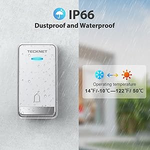 TECKNET Wireless Doorbell, Plug-through Door Bell, IP66 Waterproof Doorbells, 1300ft Cordless Rang Door Bell Ringer Wireless, 60 Ringtones & 5 Level Volume, 0-110 dB Doorbell Chime for Home/Classroom