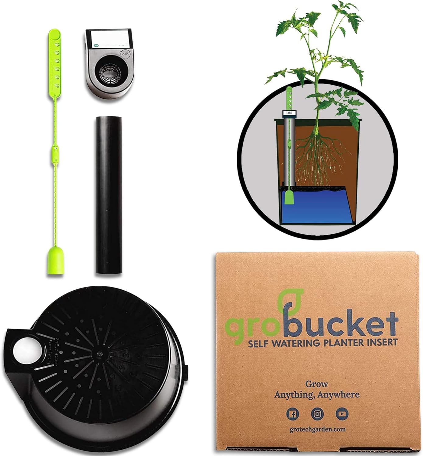 GroBucket Garden Kit (3PK) Self Watering subirrigated Planter Insert. Turn Any Bucket into a