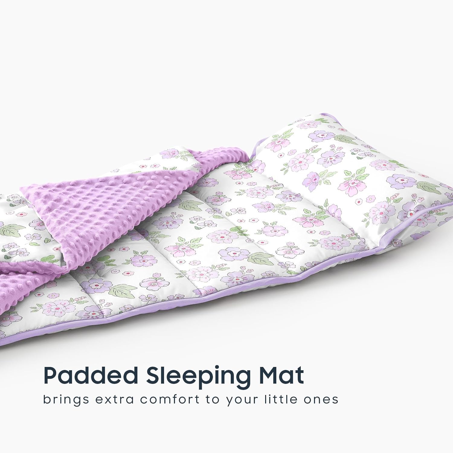 Wake In Cloud - Toddler Nap Mat with Pillow and Minky Fleece Blanket, for Kids Girls Ages 3 Plus in Daycare Preschool Kindergarten, Roll Up Sleeping Bag, Vintage Ditsy Floral