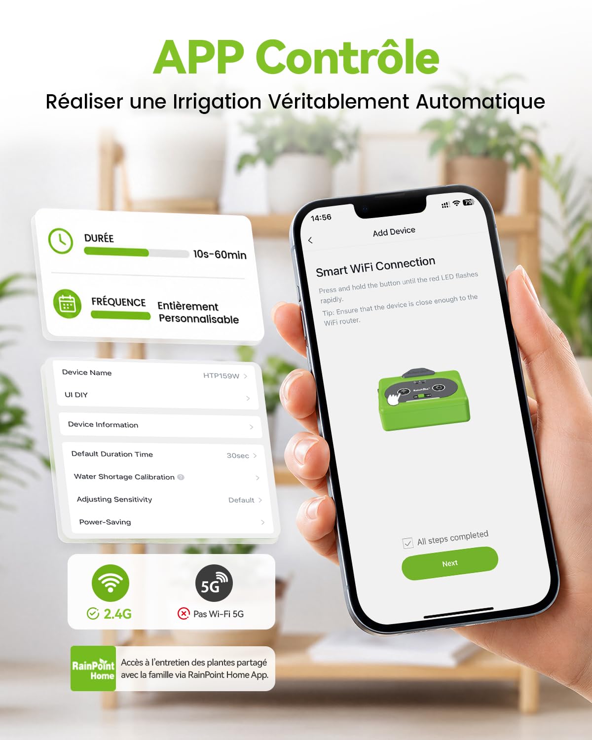 RAINPOINT Arrosage Automatique Interieur WiFi, Contrôle à Distance via APP, Arroseur Automatique pour Plantes d’Intérieur, Arrosage Goutte à Goutte avec Batterie Rechargeable, Jusqu’à 15 Plantes