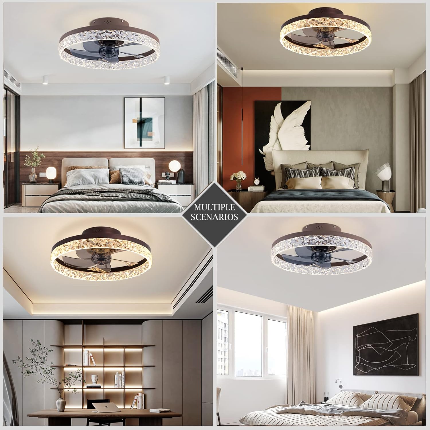 Low Profile Ceiling Fan with Light,Reversible 20'' LED Ceiling Fan Remote Control 3 Color 6 Speeds Semi Flush Mount Timing 30W Modern for Living Room Bedroom,Brown