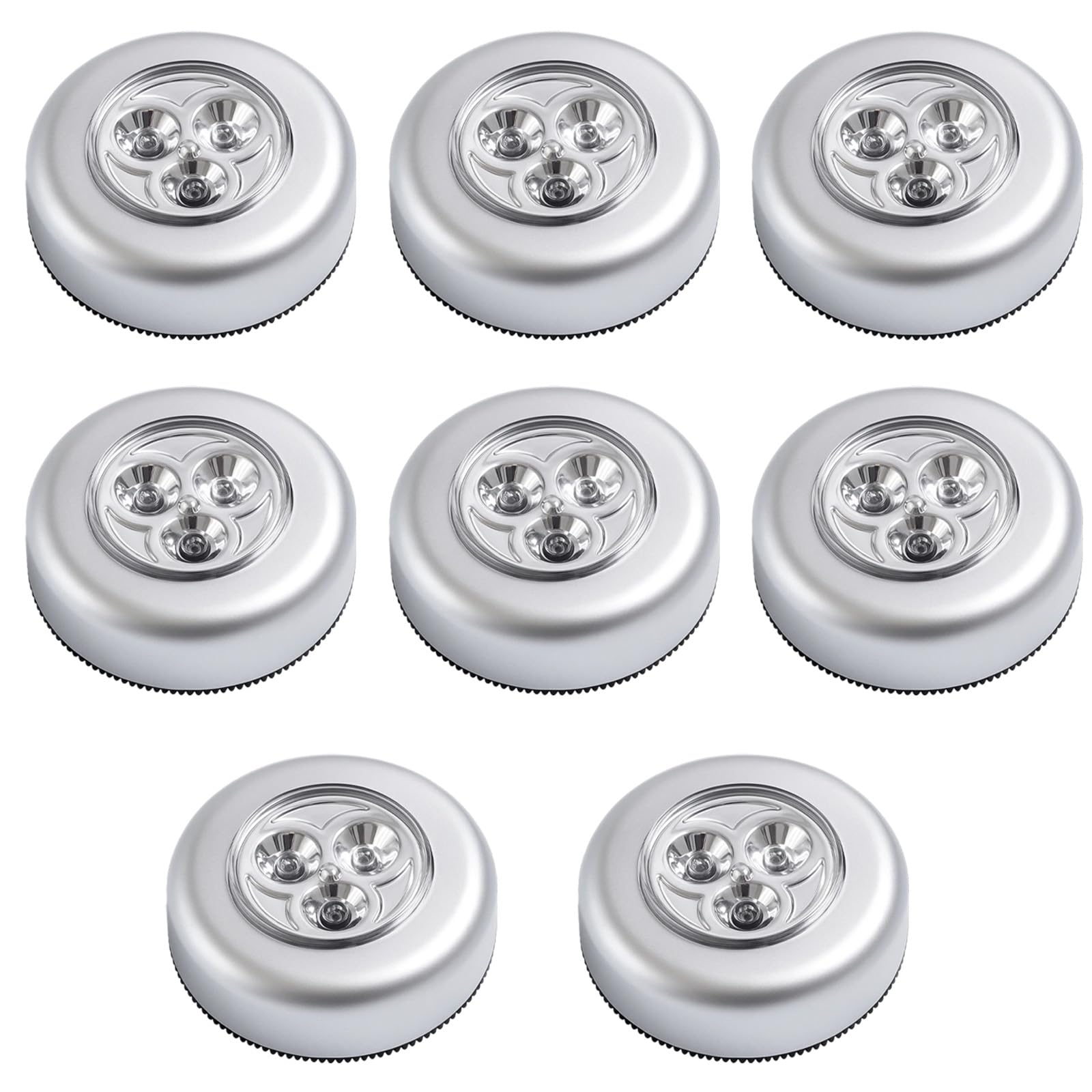 PSFXBM 8 Pack Stick On Lights for Walls, Stick On Wall Lights,Silver Casing Stick On Wall Lights Indoor Stick-on Push Light for Closets, Cabinets, Counters or Utility Rooms,Cordless Touch Light