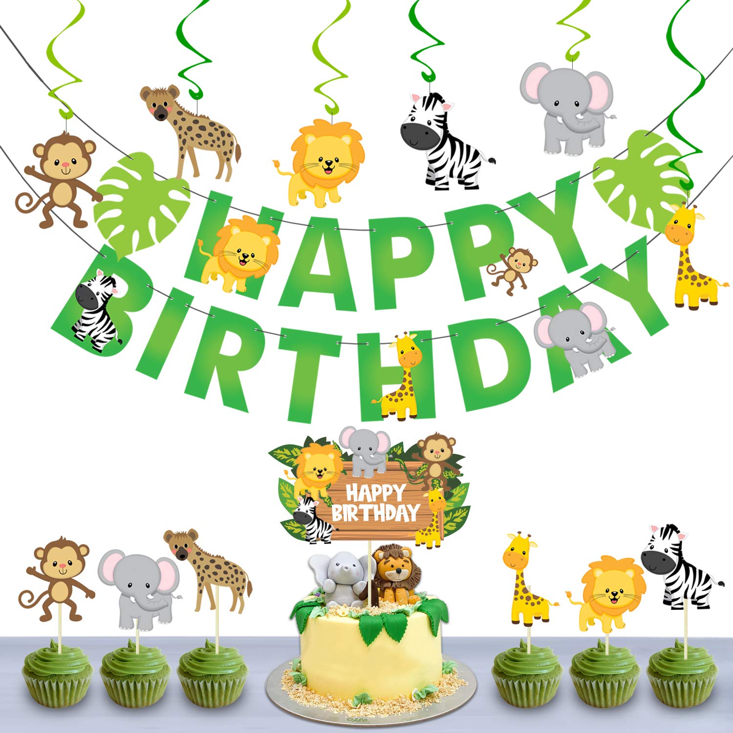 Festiko Jungle Theme Birthday Combo for Jungle Birthday Decoration Items for 1st Boy or Girl Home Party Ready Decoration Items- 11 Pcs