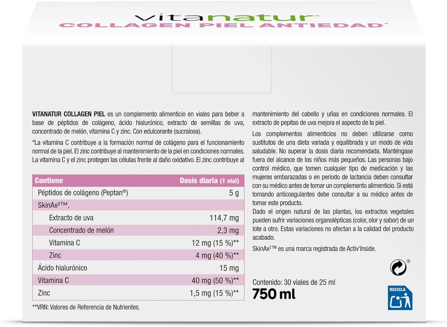 Vitanatur - Collagen Piel, Complemento Alimenticio, 25+5 Viales