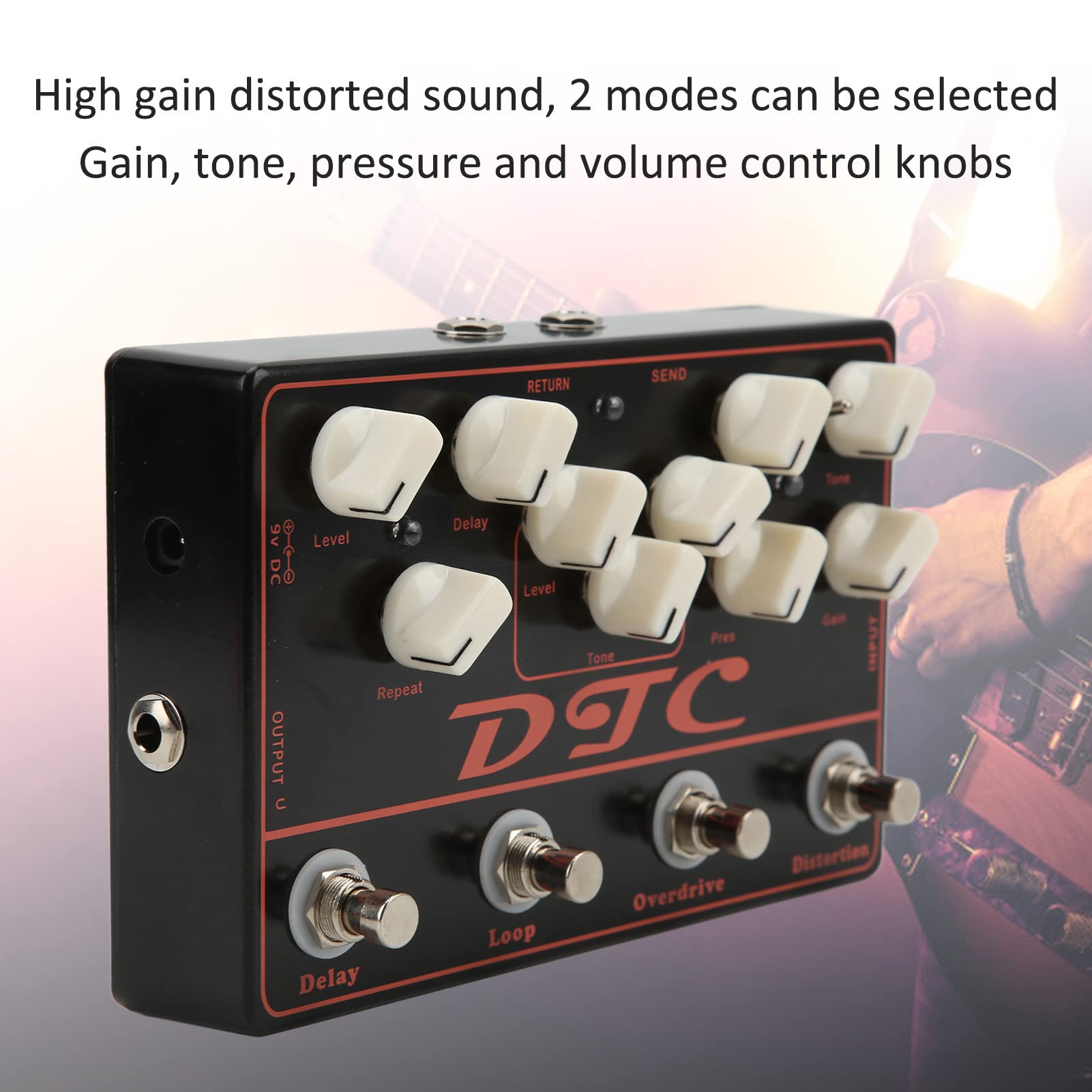 Eujgoov Syntezator Pedał Gitarowy Distortion Overdrive Loop Delay Pedal Multi Effect Processor z Rurowym Overdrive 25MS-600MS Delay FX Loop do Gitary Elektrycznej Akcesoria do Sprzętu Basowego