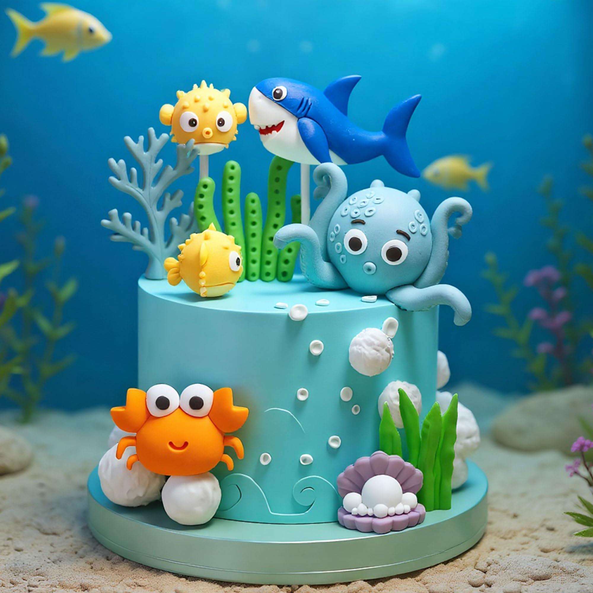 Under the Sea Ocean Birthday Cake Decorations Sea Ocean Party Favor Supplies for Sea Ocean Theme Baby Shower Birthday Party - Image 3