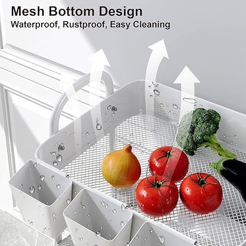 Miniatura 7 de Carrito rodante de metal blanco resistente de 3 niveles con ruedas bloqueables, carrito de aperitivos de tres niveles, carritos organizadores de