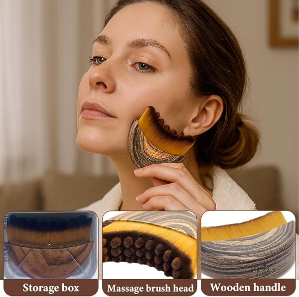 Spazzola Viso Linfodrenante 2 Pz - Spazzola Liftante per Massaggio Linfatico del Viso e Collo, Pennello Drenante Anti-Gonfiore, Promuove Circolazione, Natural Face Lift Brush per Cura della Pelle - 3