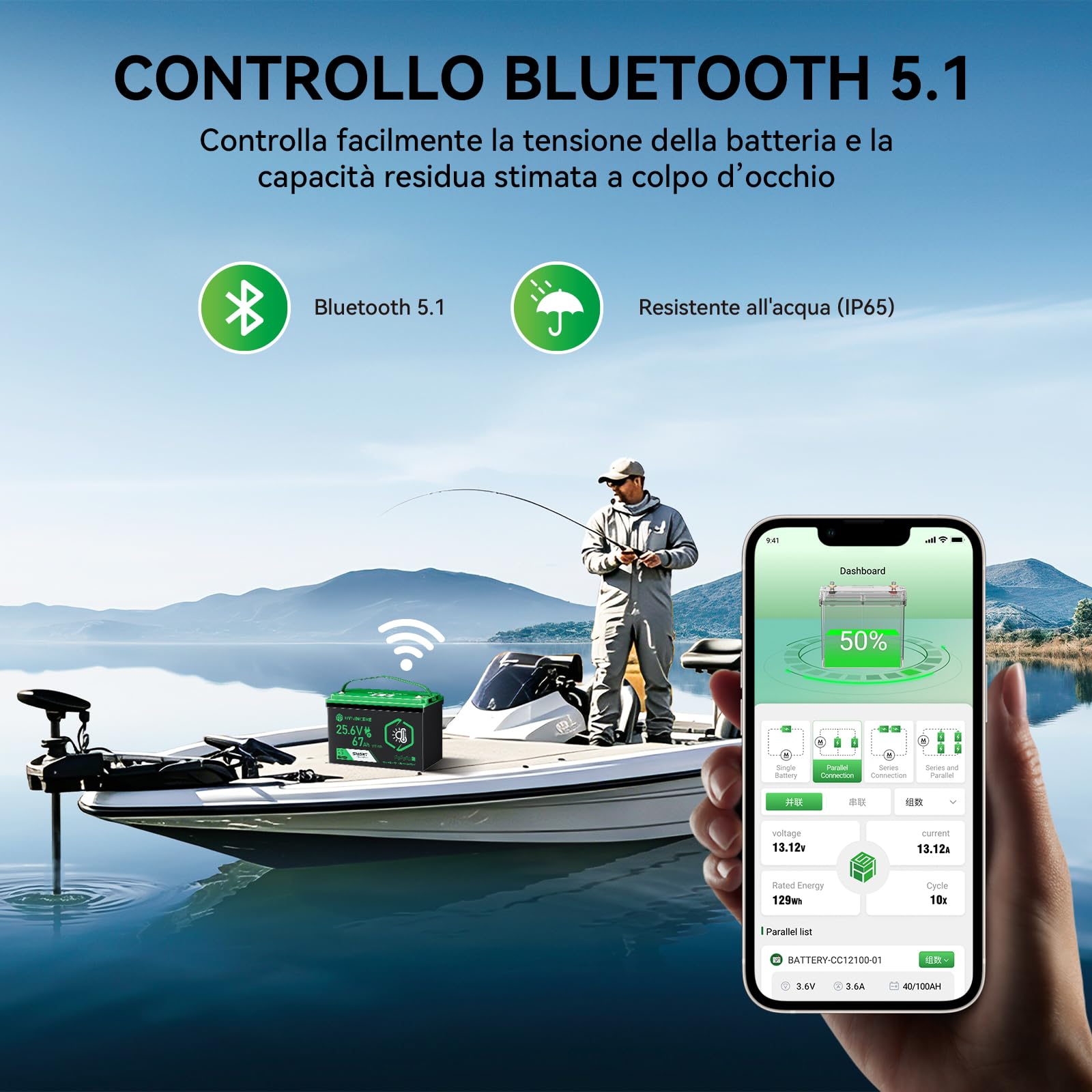 Batteria al Litio LiFePO4 24 V 63 Ah, 1715 Wh con BMS e Riscaldamento Automatico, durata di 10 anni, oltre 4000+ Cicli, Ideale per Sistemi Off-grid, Barca, Camper