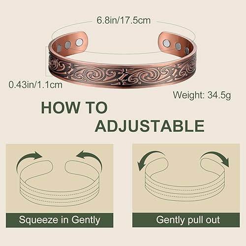 Miniatura 4 de MagEnergy Pulsera de cobre para hombre, 99.9% de cobre, pulsera magnética ajustable, regalo de joyería