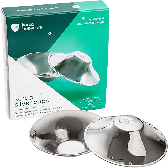 Nipple Shields in Tri-Laminate Silver, Nickel-Free - Nipple Shields for Nursing Newborn - Breast Pads for Prevention and Treatment of Nursing Breast Fissures |Medical Device Class 1 Koala Silver Cup