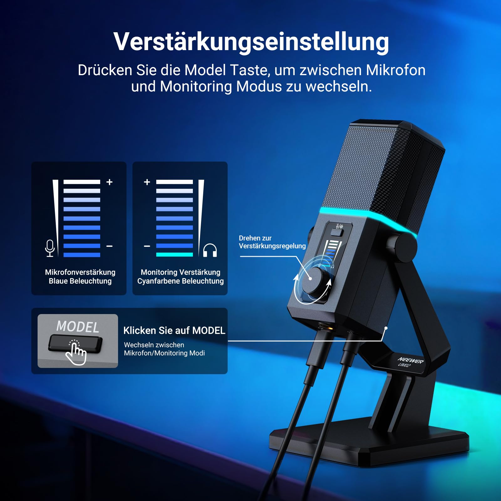 NEEWER RGB USB Mikrofon für Gaming Streaming Podcasts, Nierencharakteristik Kondensator Microphone mit Geräuschunterdrückung für Monitoring kompatibel mit iPhone iPad Mac PC Android PS5/PS4 Pro/PS4