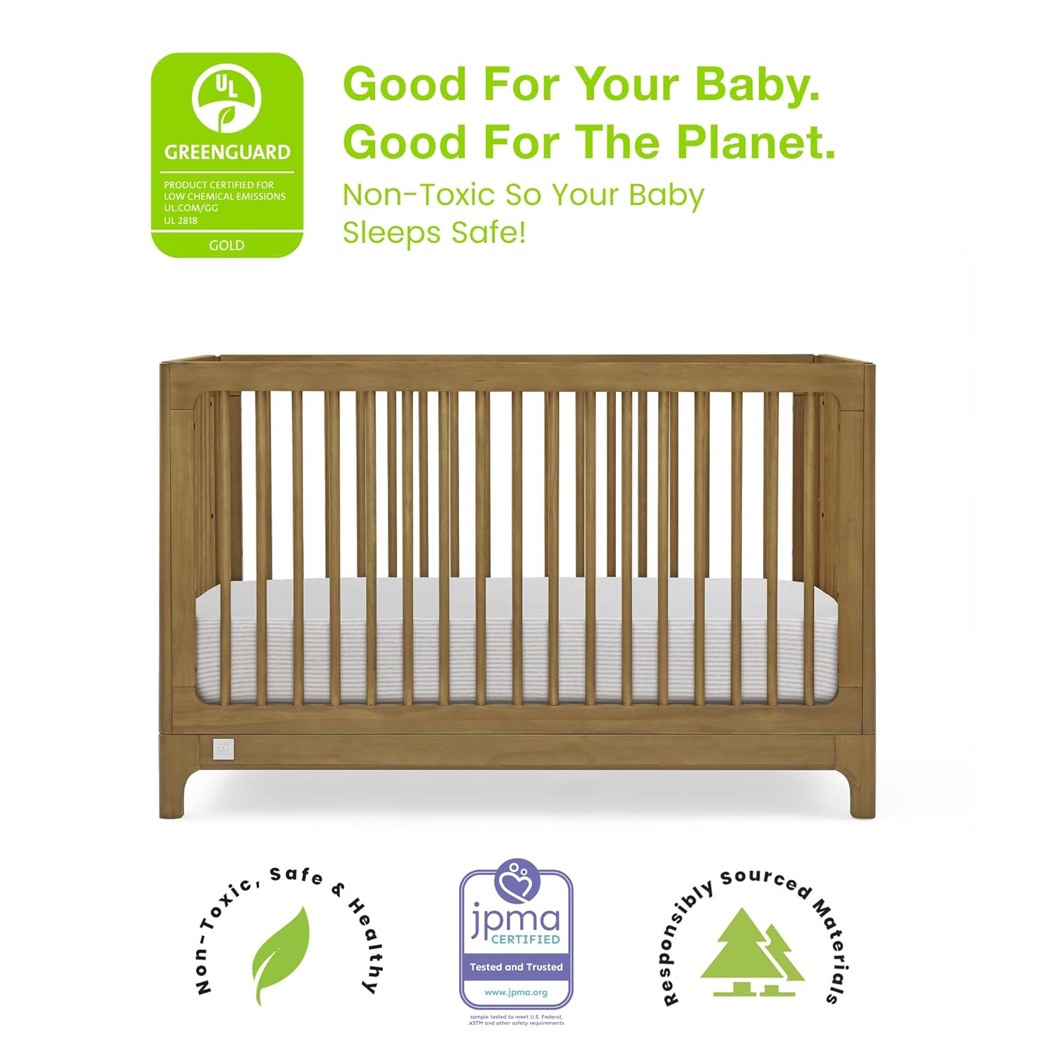 babyGap Wren 4-in-1 Convertible Crib by Delta Children - Greenguard Gold Certified, Acorn - Image 3