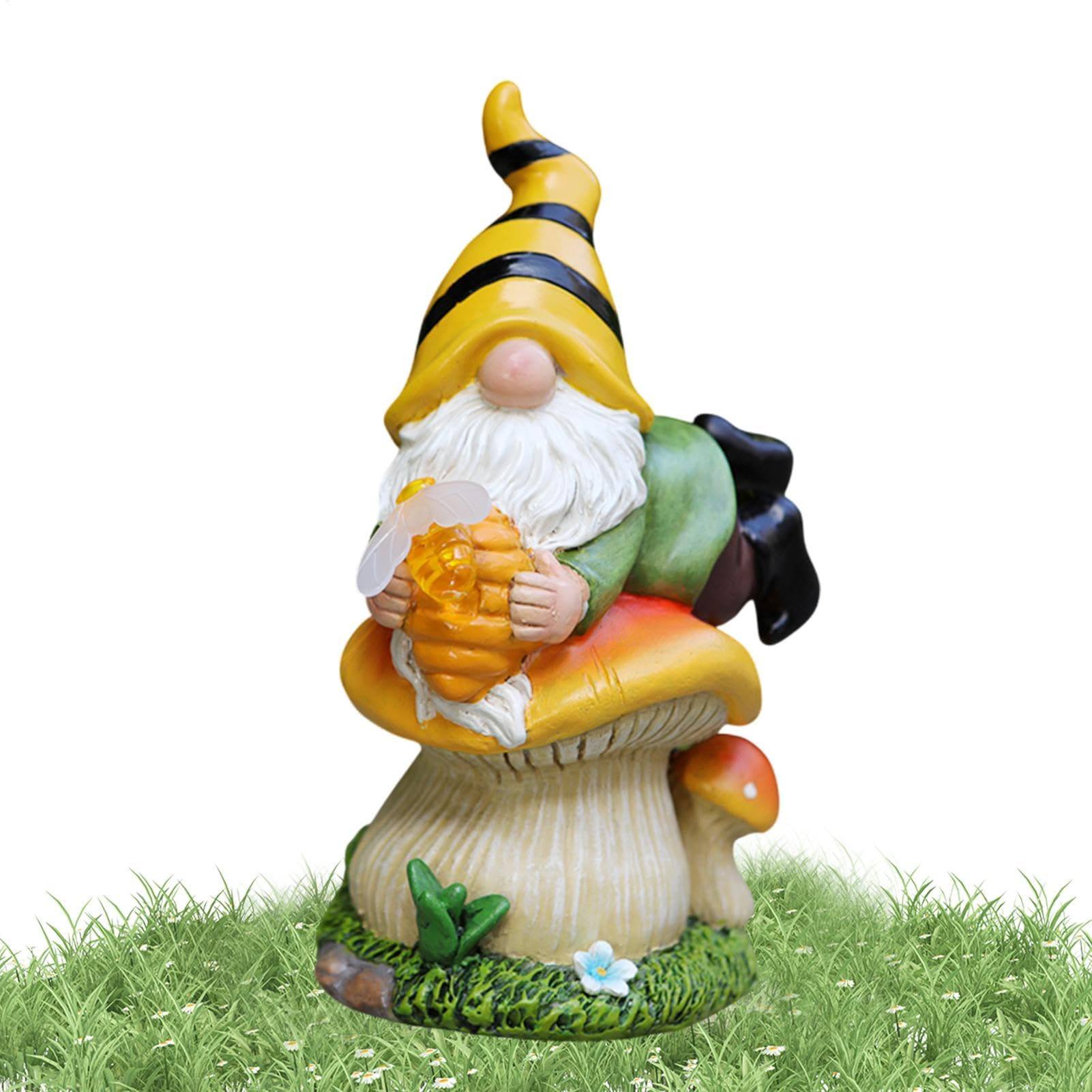 Statue de nain de jardin weatherproof en résine sculptée avec lanterne solaire