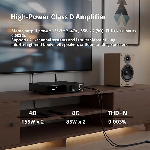 Miniatura 5 de SMSL AO300 PRO Amplificador de potencia, CS43131 165W DAC Amp, USB/coaxial/Opt/RCA a 2.1 canales altavoz/subwoofer, amplificador de auriculares de