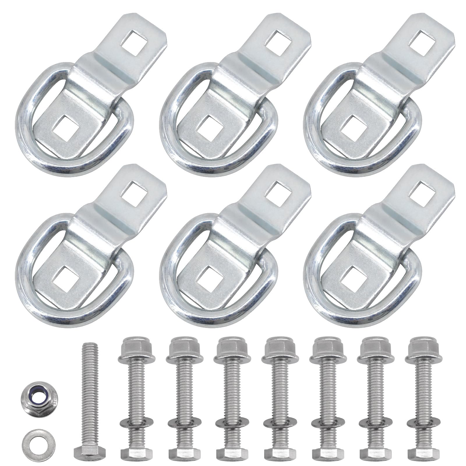 6 PCS 3/8" Heavy Duty Steel D-Ring Tie Down Anchors - 6000 LB Capacity, for Trailer, Truck, Boat, Van, RV, ATV, SUV & Motorcycle Cargo Control - with Mounting Bracket