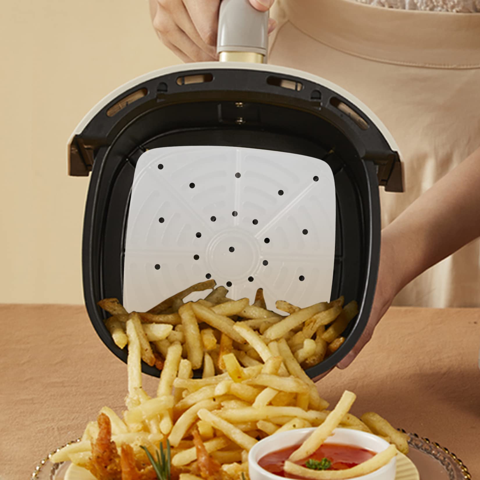 200 Sztuk Papieru Pergaminowego do Frytownicy Powietrznej, 22 cm Perforowany Papier Pergaminowy, Kwadratowy Papier do Parowarów do Frytownicy Powietrznej, Koszyka na Parę