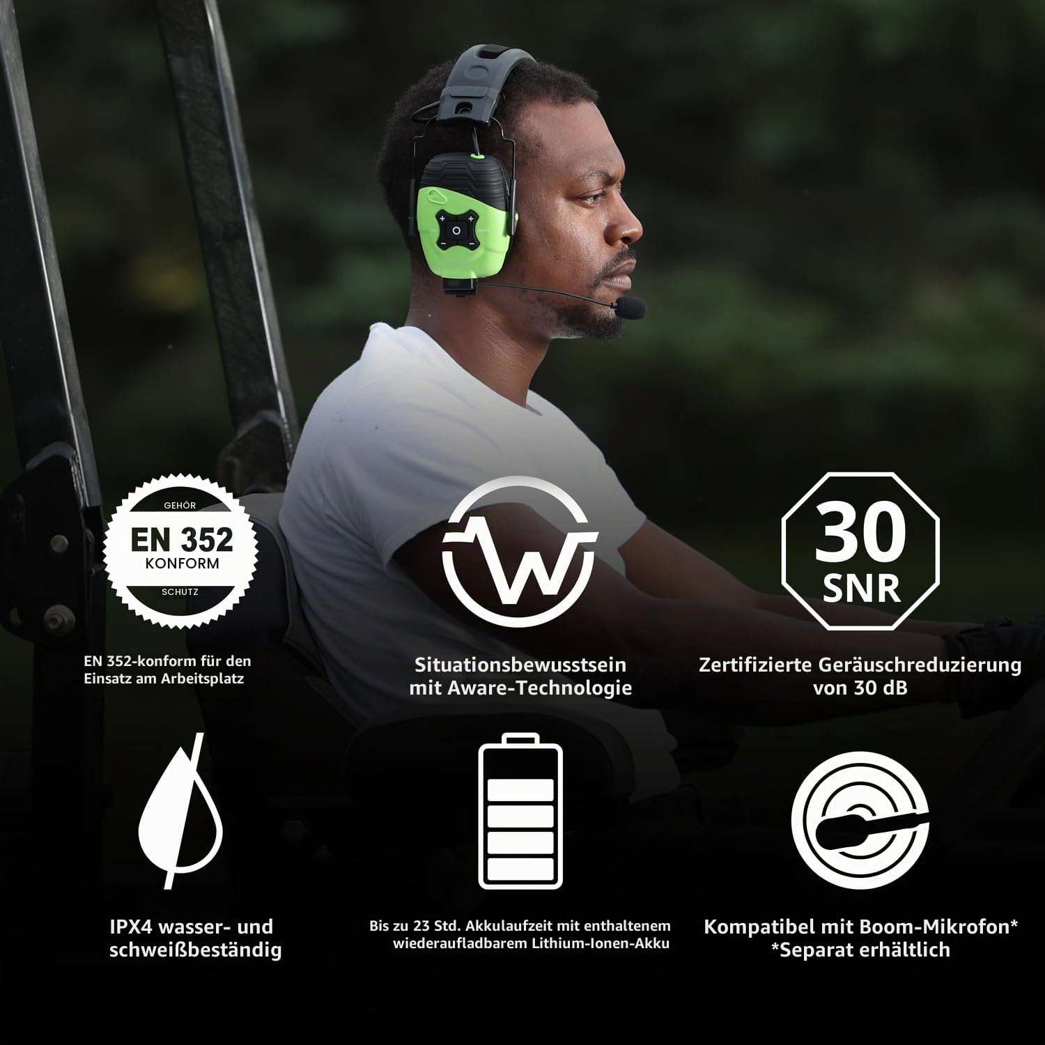 ISOtunes LINK Aware Bluetooth Gehörschutz Ohrenschützer EN352 | Ohrenschützer mit Aware-Technologie: Umgebung hören und geschützt bleiben. EN352, 30 dB SNR, 23 Stunden Akku