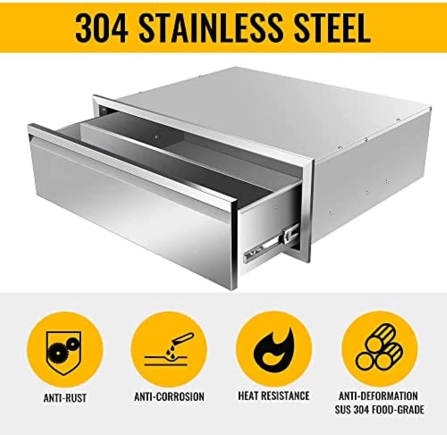 Outdoor Kitchen Drawers, Flush Mount Triple Access BBQ Drawers Stainless Steel with Handle, BBQ Island Drawers for Outdoor Kitchens Or Patio Grill Station,30W X 10H X 23D Inch