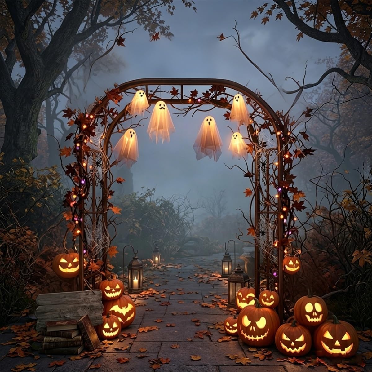 Ozdobny Łuk Ogrodowy Metalowy, Pergola Wbijana W Ziemię Na Róże I Pnącza, Stabilna Podpora Do Roślin Z Ornamentami, 140cm 180cm 220cm 260cm 300cm 340cm(Zielony,300cm X 230cm)