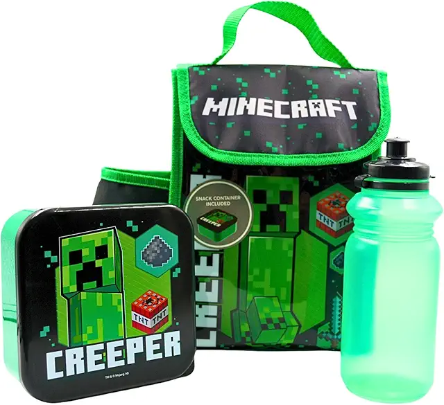 Minecraft Kids Lunch Box Set with Bento Box, Water Bottle & Carry Bag