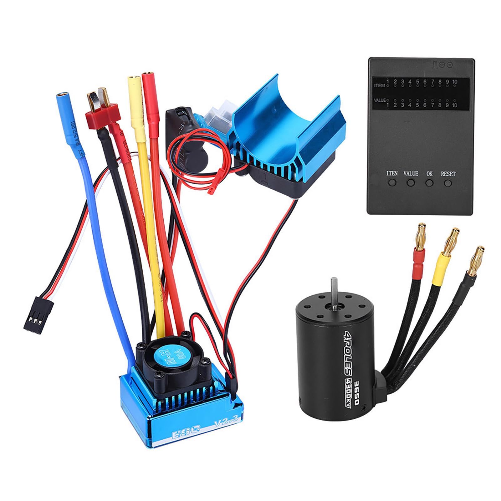 3650 Brushless Motor 4300Kv ESC Program Card Set with Heat Sink for 1/10