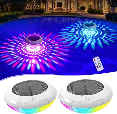 Luces flotantes para piscina con control remoto, luces solares RGB de 6.5 pulgadas que flotan con 9 iluminación dinámica, luz flotante impermeable