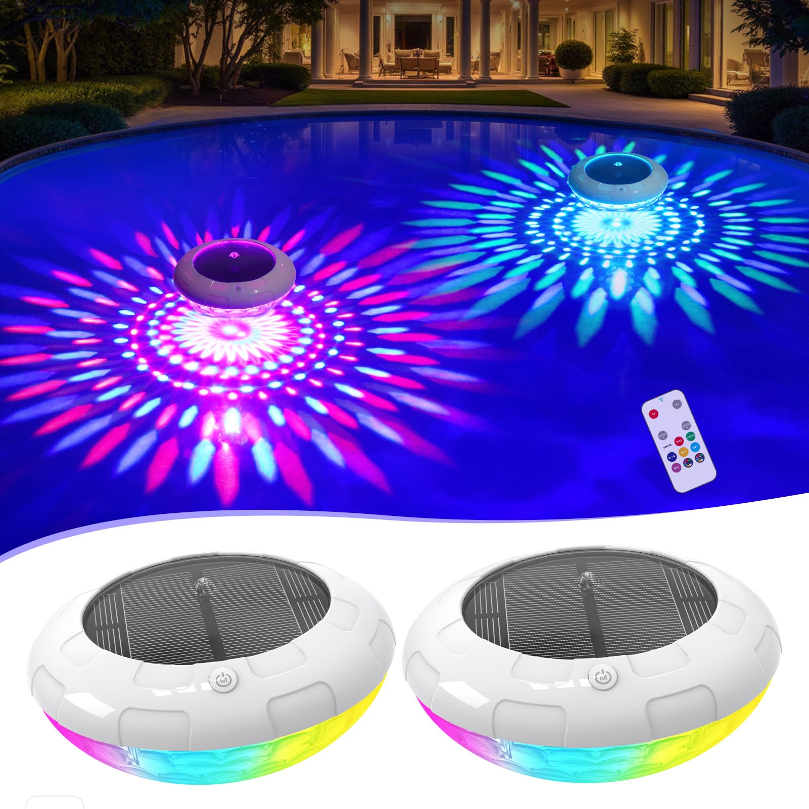 Floating Pool Lights, RGB Color Changing Swimming Pool Lights That Float with Remote, Waterproof Floating Lights for Pool, Floating Solar Pool Lights for Pool Party Outdoor Décor(2 Piece)-image-32