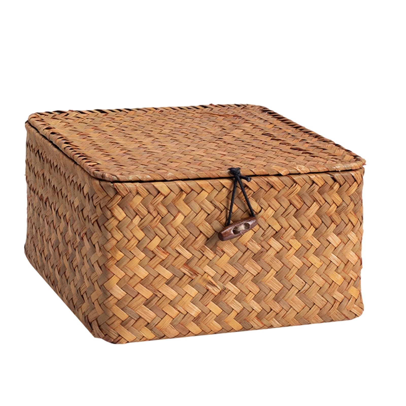 LUCKGONI Natural User Friendly Hand Woven Rattan Storage Basket Featuring a Cover for Homes Organization Living Area