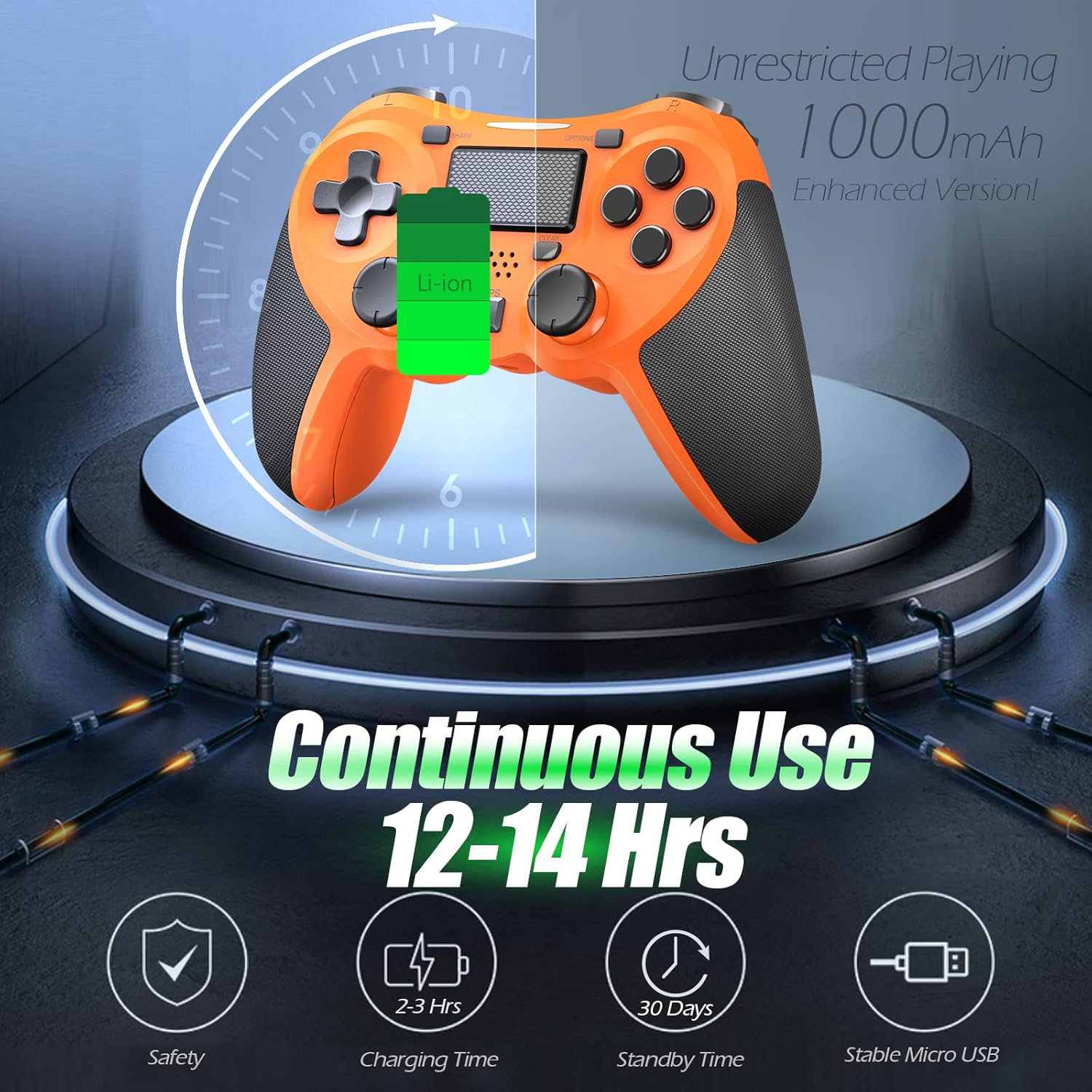 TERIOS Wireless Controllers Compatible with Play-Station 4 Game Controllers for PS-4 Pro, PS-4 Slim-Built-in Speaker - Stereo Headset Jack Multitouch Pad - Rechargeable Lithium Battery (Orange)