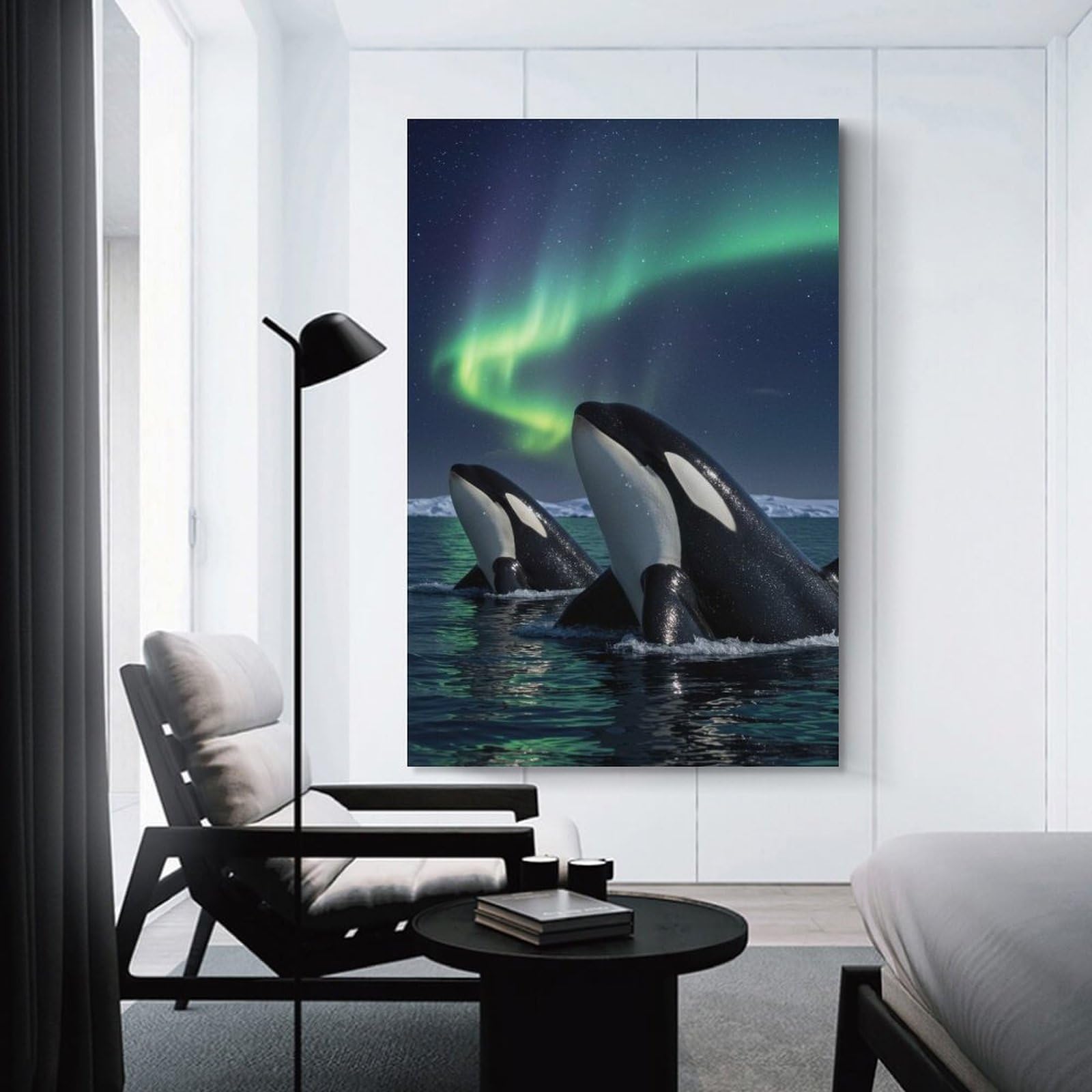 Junmoney Orcas Under The Aurora Borealis Hanging Wall Art, 20x30inch(50x75cm), for Gallery Wall Decor And Room Displays, Home Wall Art for Statement Displays