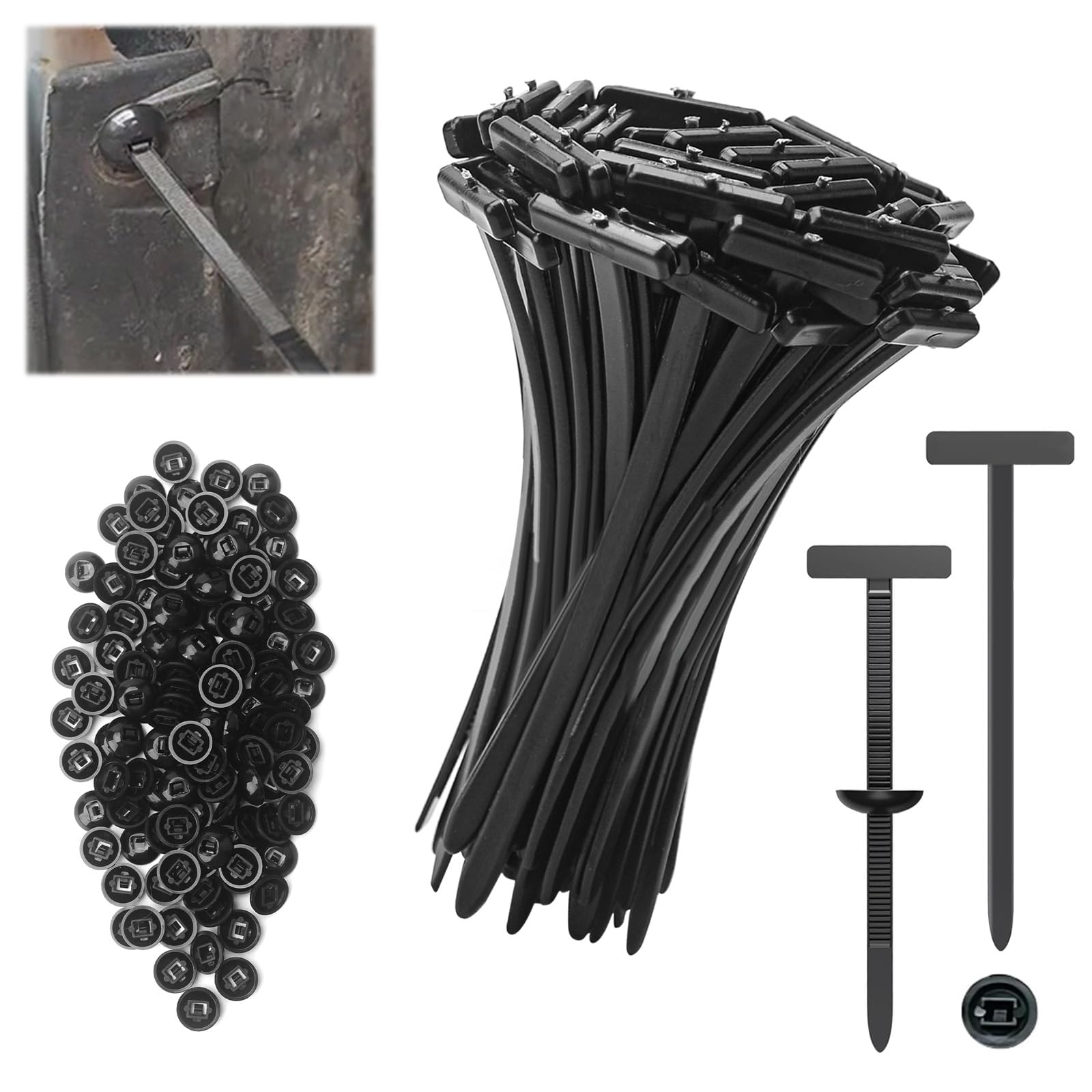Kit 50 Fascette Stringicavo In Nylon Autobloccanti Con 50 Perni – Per Fissaggio Auto E Pannelli
