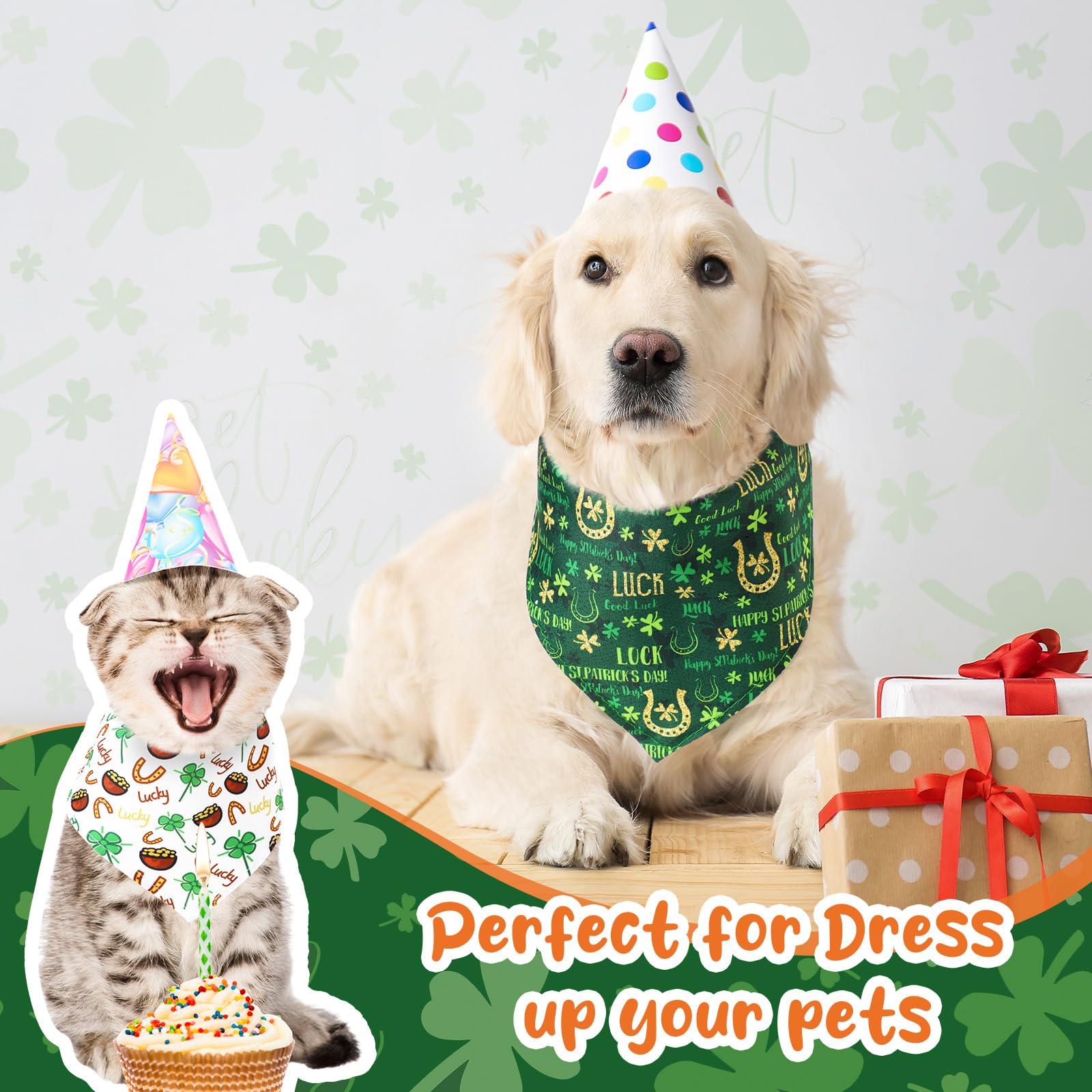 Reginary 72 Packungen Hundehalstücher St. Patricks Day PET Halstücher Irisches Dreieck PET Schal Kleeblätter PET Lätzchen Waschbar PET Bandanas Verstellbares Hundehalstuch für kleine, mittelgroße und