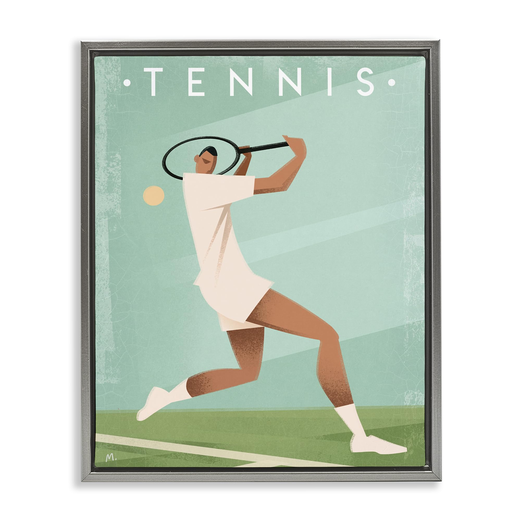 Stupell Industries Luster Gray (Matte) 'Vintage Tennis Swing'| Floating Frame Canvas Art