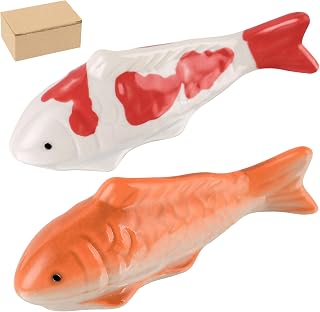 Ceramic Floating Fish Set, 2Pack Realistic Goldfish & Koi Figurines for Aquariums, Tea Pet Adornments, Fairy Garden Accents, and Pond or Desktop Decorations.