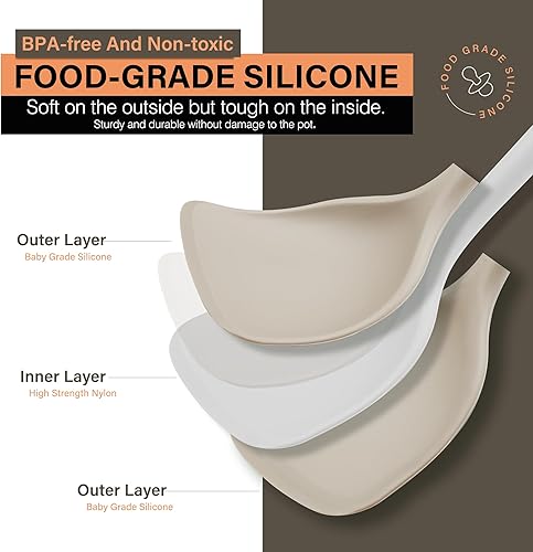 Miniatura 4 de Juego de utensilios de cocina de silicona, resistente al calor, juego de utensilios de cocina grandes con mango de madera largo, espátula de