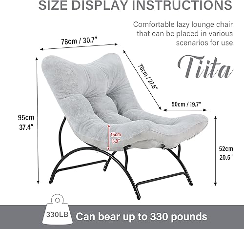 Miniatura 3 de Tiita Accent Lazy - Silla cómoda con marco de metal y tela de felpa, asiento espacioso y acogedor sillón reclinable para sala de lectura, sala de