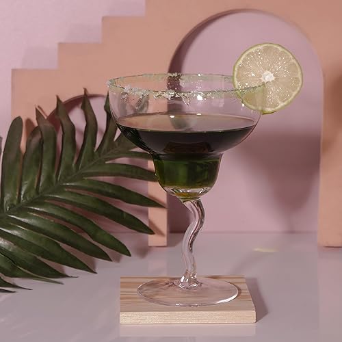 Miniatura 6 de Chefcaptain COLOR Margarita - Vasos de Margarita soplados a mano, juego de 4 vasos de cóctel de borosilicato con borde de color, vidrio soplado,