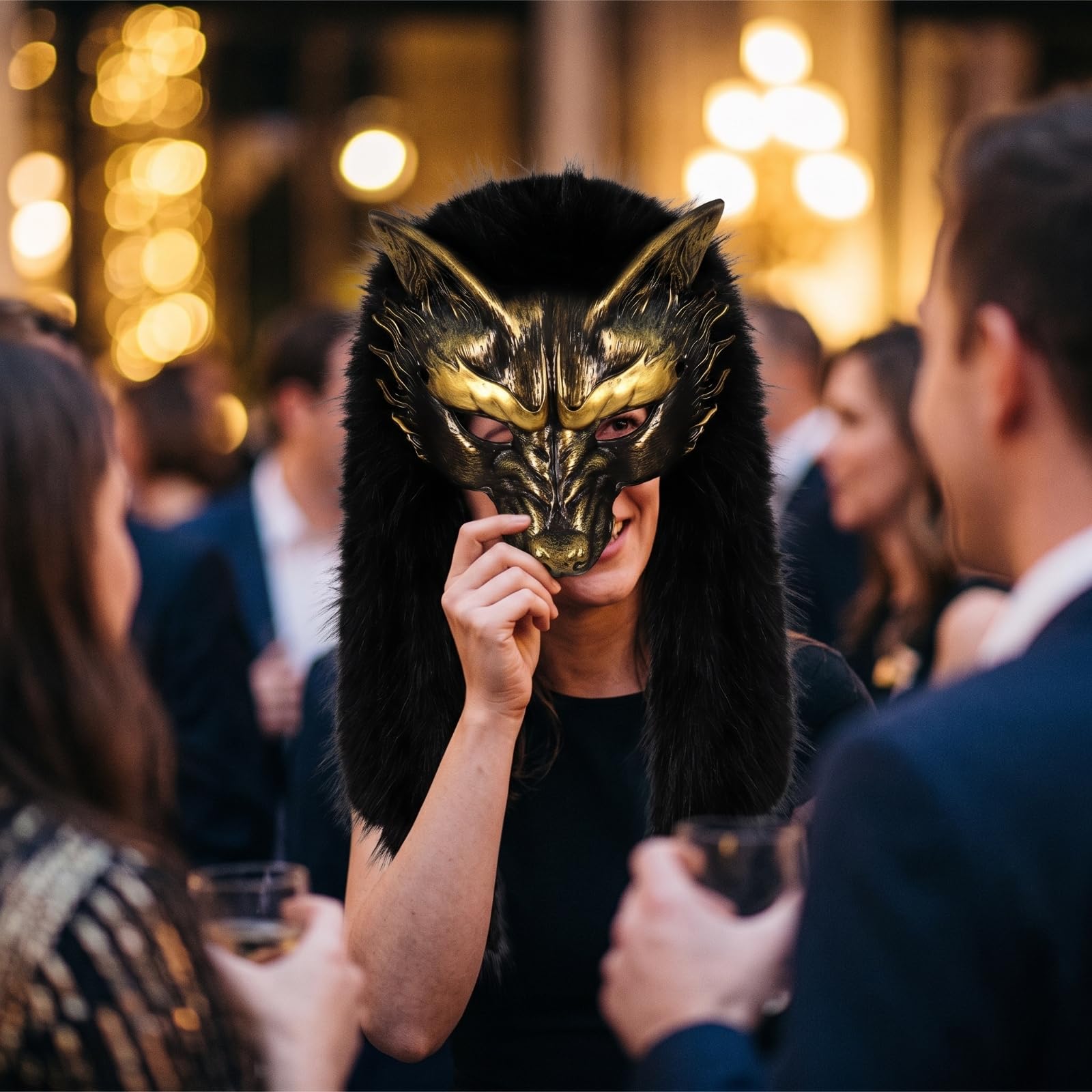 perfk Maschera da Morbido | Dettagli Metallici Sul, Maschera con Pelliccia Sintetica, in Schiuma Poliuretanica, per Halloween