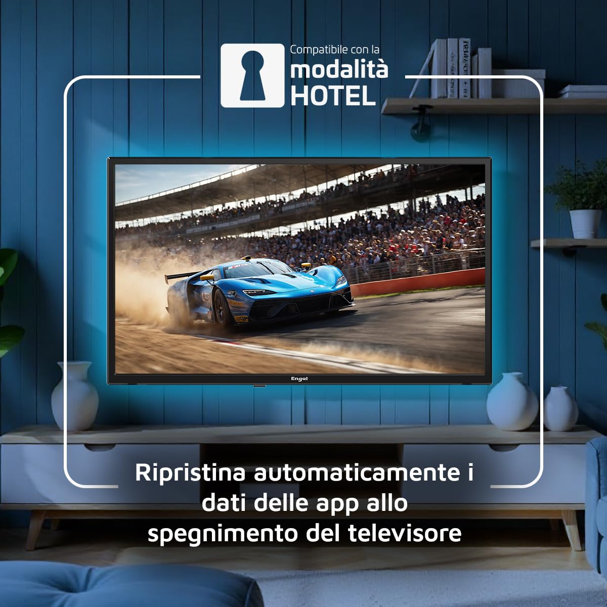 Engel TV LED 24” LE2466T2 HD Ready con doppio sintonizzatore DVB-T2/S2, PVR e Time-Shift, Dolby Audio, 3 HDMI, 2 USB, modalità Hotel, schermo 1366×768