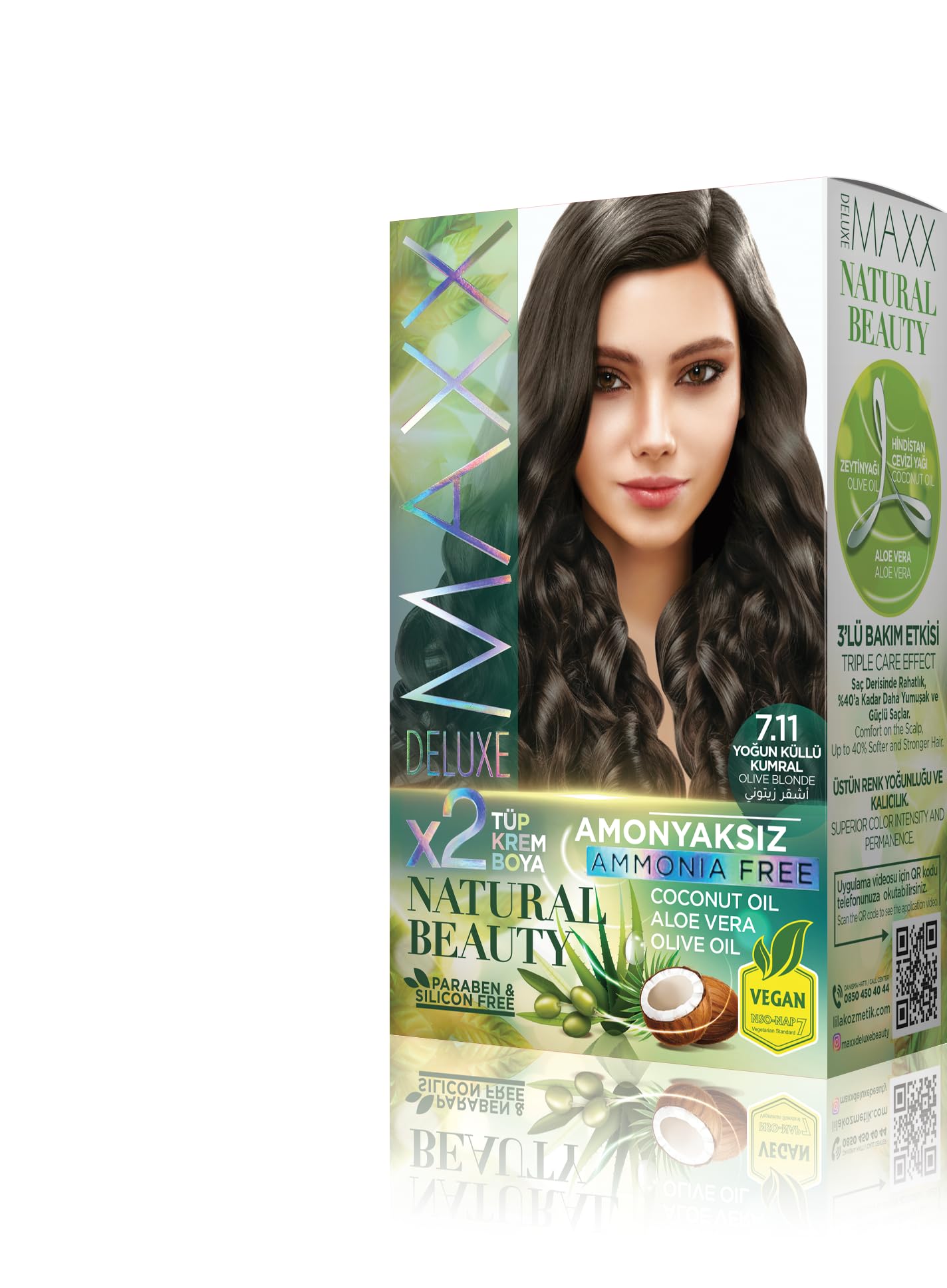 Maxx Deluxe Natural Beauty Amonyaksız Set Saç Boyası 7.11 Yoğun Küllü Kumral