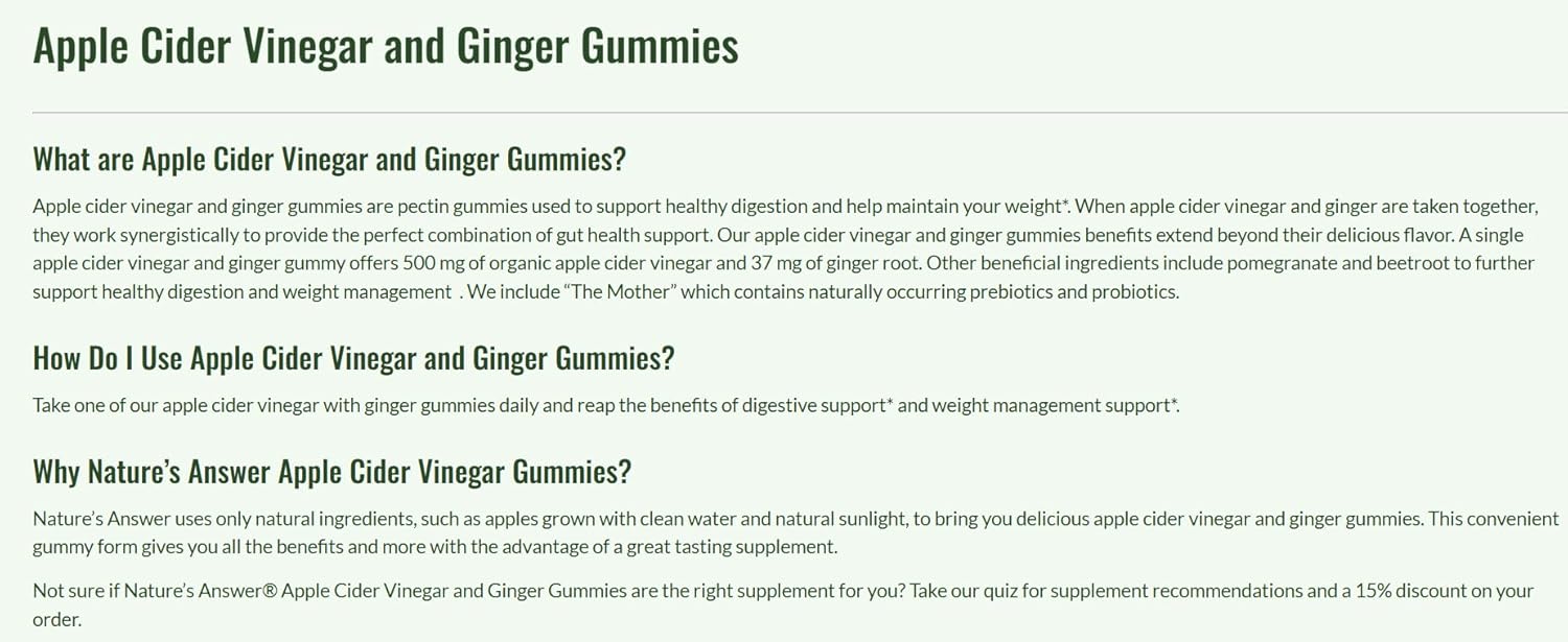 Natural’s Answer Apple Cider Vinegar, 500mg, 45 Gummies