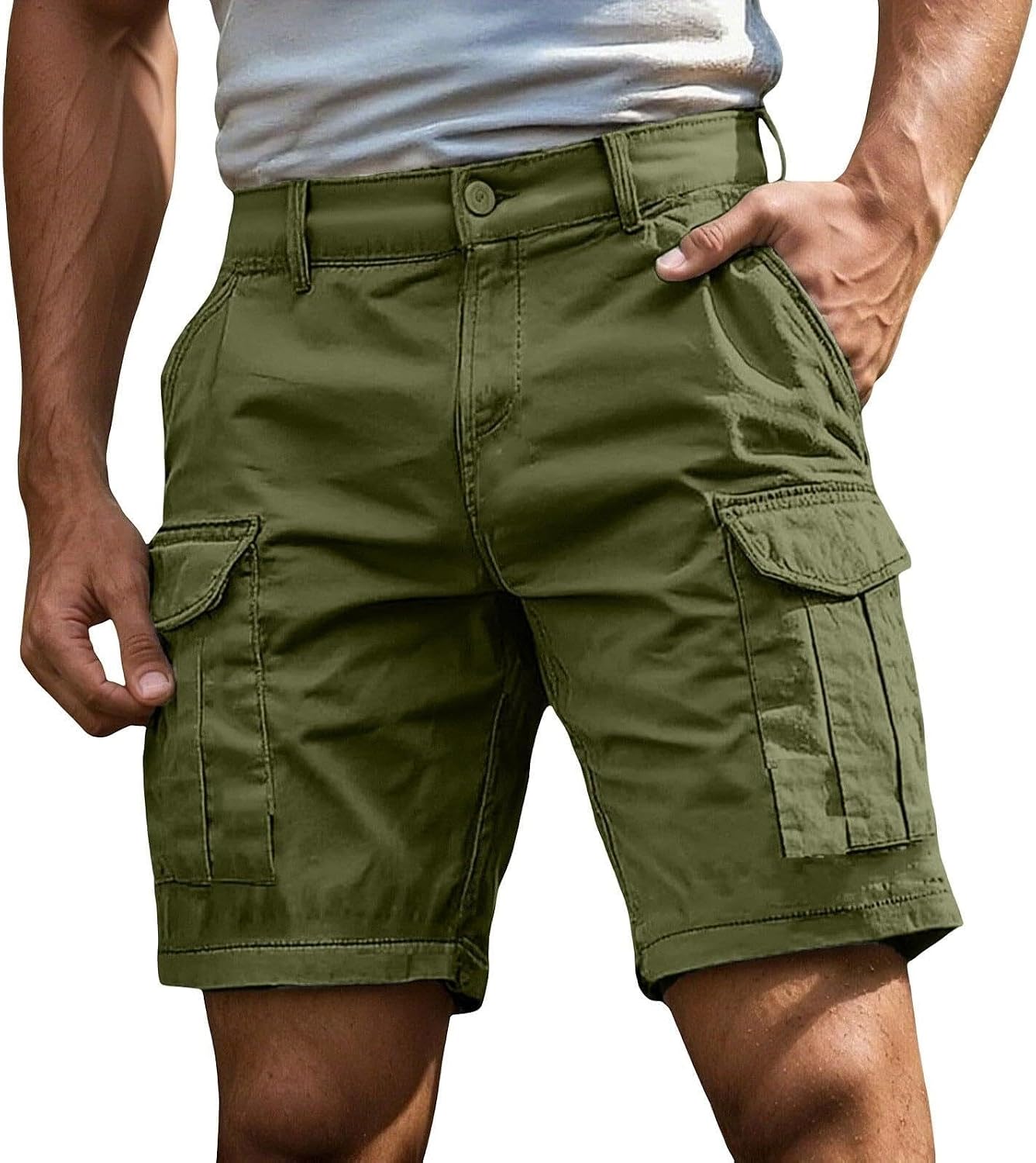 Men's Cargo Shorts 7 Inch Inseam Elastic Baggy Fit Hiking Summer Breathable
